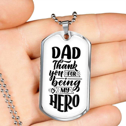 Dad Dog Tag Father’S Day Gift, Thanks For Being My Hero Dog Tag Military Chain Necklace For Dad Dog Tag Father's Day Rakva