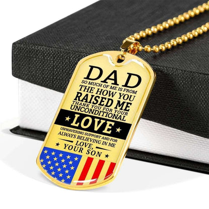 Dad Dog Tag Father’S Day Gift, Thanks For Your Unconditional Love Dog Tag Military Chain Necklace Son Gift For Dad Father's Day Rakva