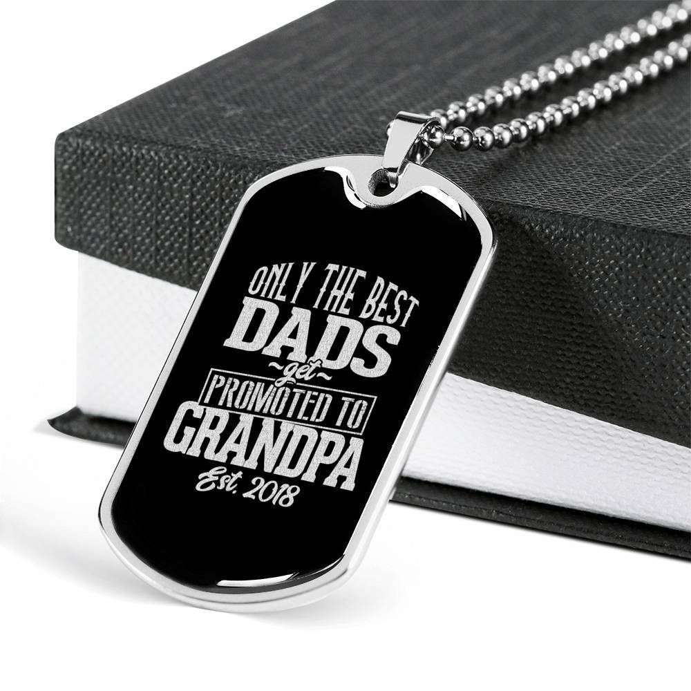 Dad Dog Tag Father’S Day Gift, The Best Dads Promoted To Grandpa Dog Tag Military Chain Necklace Gift For Dad Father's Day Rakva