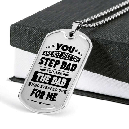 Dad Dog Tag Father’S Day Gift, The Dad Who Stepped Up For Me Dog Tag Military Chain Necklace For Dad Father's Day Rakva