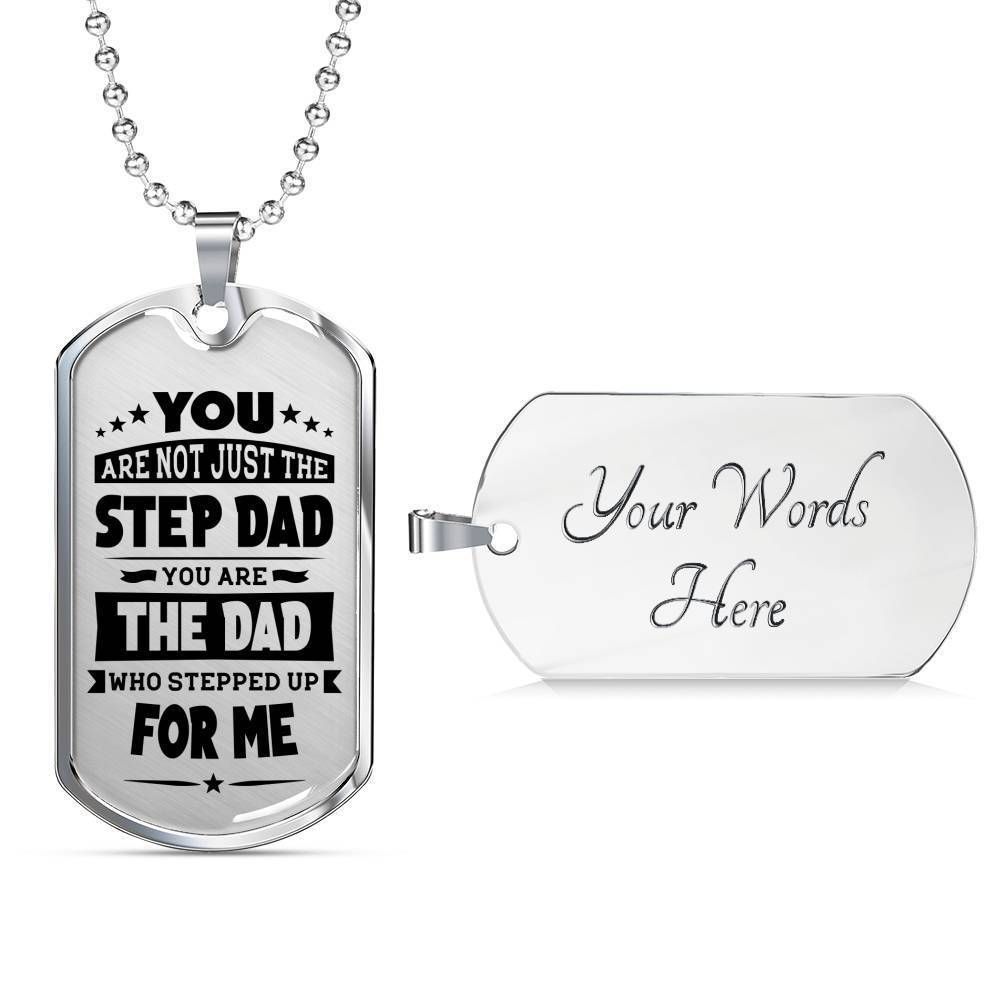 Dad Dog Tag Father’S Day Gift, The Dad Who Stepped Up For Me Dog Tag Military Chain Necklace For Dad Father's Day Rakva
