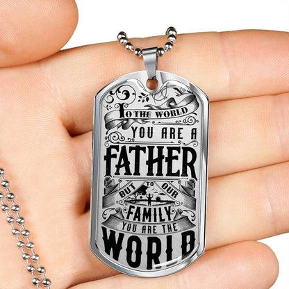 Dad Dog Tag Father’S Day Gift, To Our Family You Are The World Dog Tag Military Chain Necklace For Dad Father's Day Rakva