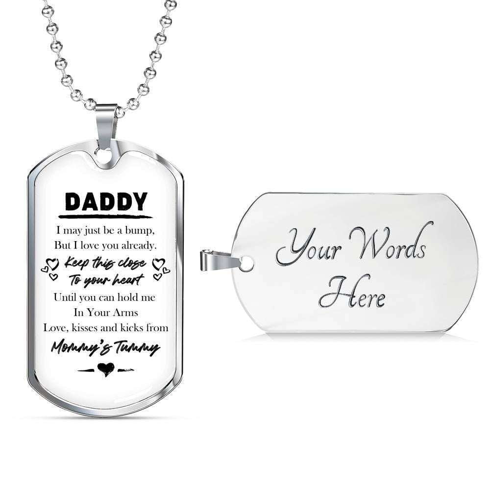 Dad Dog Tag Father’S Day Gift, Tummy For Daddy Dog Tag Military Chain Necklace Keep This Close To Your Heart Dog Tag Father's Day Rakva