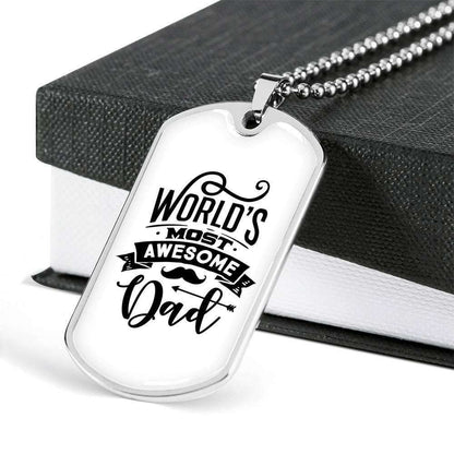 Dad Dog Tag Father’S Day Gift, World Most Awesome Dad Dog Tag Military Chain Necklace Gift For Daddy Dog Tag Father's Day Rakva