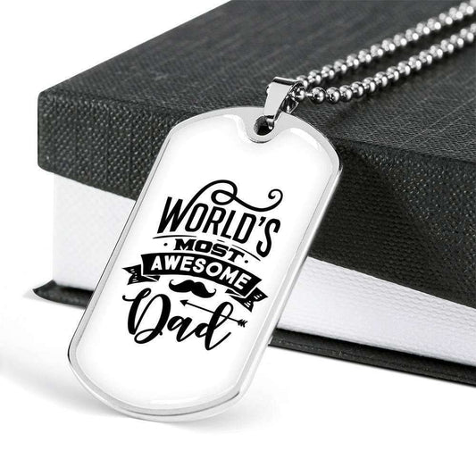 Dad Dog Tag Father’S Day Gift, World Most Awesome Dad Dog Tag Military Chain Necklace Gift For Daddy Dog Tag Father's Day Rakva