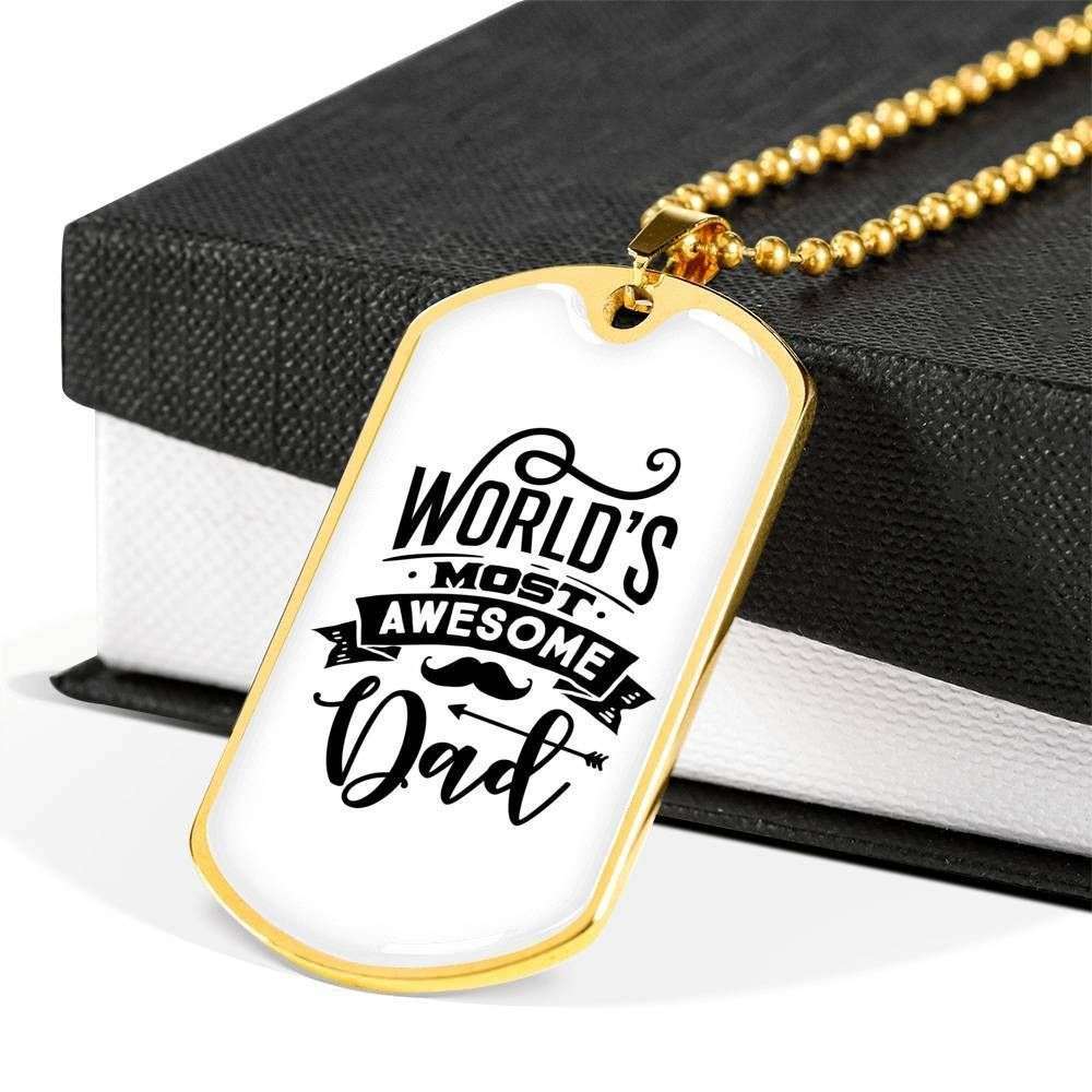 Dad Dog Tag Father’S Day Gift, World Most Awesome Dad Dog Tag Military Chain Necklace Gift For Daddy Dog Tag Father's Day Rakva