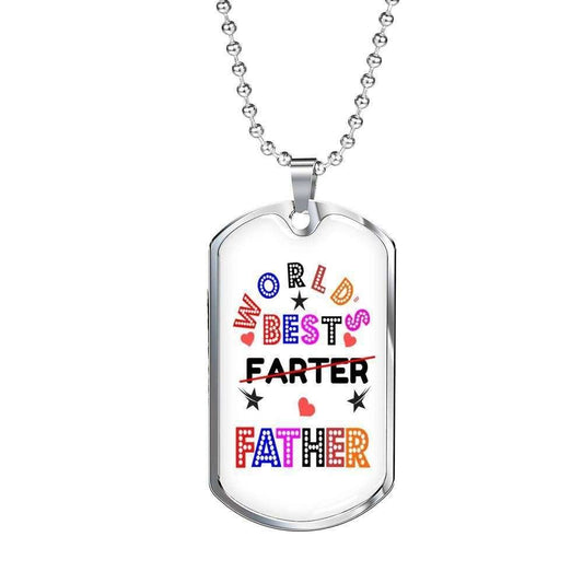 Dad Dog Tag Father’S Day Gift, World’S Best Farter I Mean Father Dog Tag Military Chain Necklace Father's Day Rakva