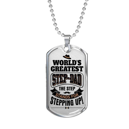 Dad Dog Tag Father’S Day Gift, World’S Greatest Step Dad The Step For Stepping Up Dog Tag Military Chain Necklace For Step Dad Father's Day Rakva