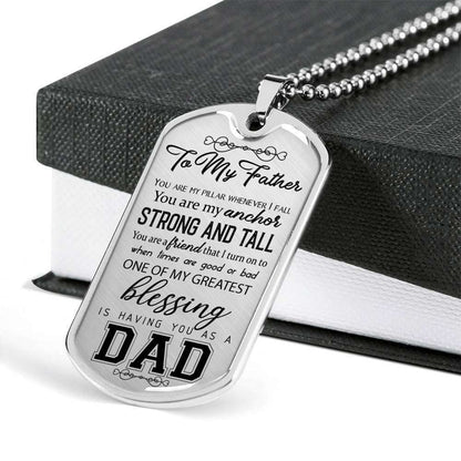 Dad Dog Tag Father’S Day Gift, You Are My Anchor Strong And Tall Dog Tag Military Chain Necklace For Dad Father's Day Rakva