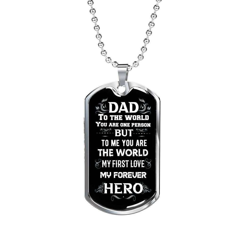 Dad Dog Tag Father’S Day Gift, You Are The World My Hero Dog Tag Military Chain Necklace Gift For Daddy Father's Day Rakva