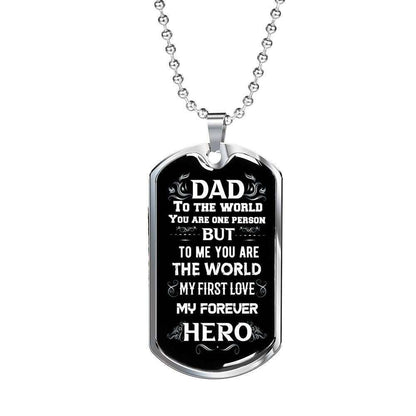 Dad Dog Tag Father’S Day Gift, You Are The World My Hero Dog Tag Military Chain Necklace Gift For Daddy Father's Day Rakva