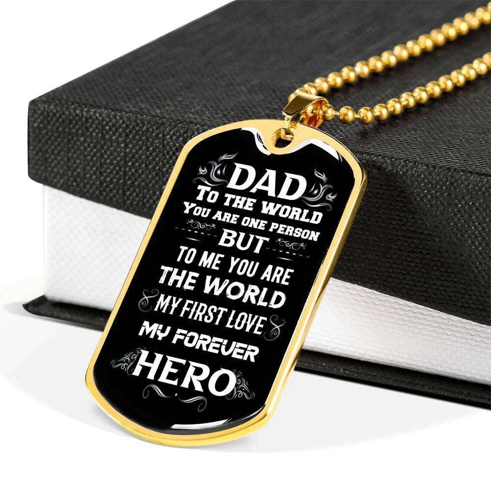 Dad Dog Tag Father’S Day Gift, You Are The World My Hero Dog Tag Military Chain Necklace Gift For Daddy Father's Day Rakva