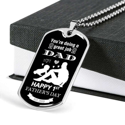 Dad Dog Tag Father’S Day Gift, You’Re Doing A Great Job Dad Happy Father’S Day Dog Tag Military Chain Necklace For Dad Father's Day Rakva