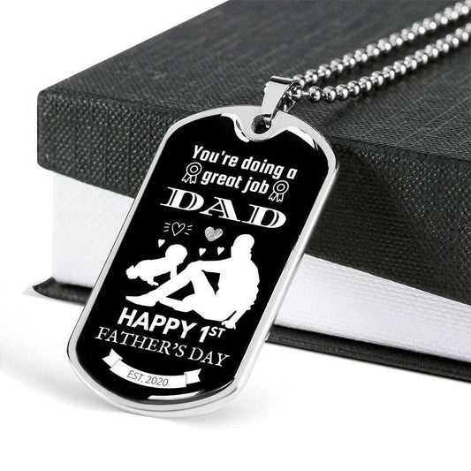 Dad Dog Tag Father’S Day Gift, You’Re Doing A Great Job Dad Happy Father’S Day Dog Tag Military Chain Necklace For Dad Father's Day Rakva