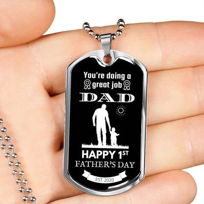 Dad Dog Tag Father’S Day Gift, You’Re Doing A Great Job Dog Tag Military Chain Necklace Gift For Dad Father's Day Rakva