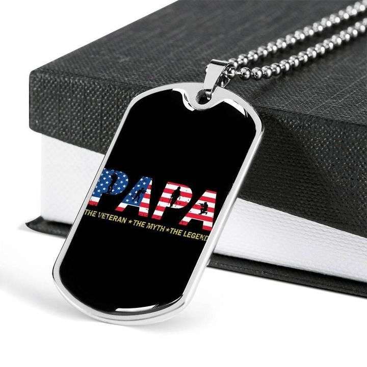 Dad Dog Tag Father’S Day, Papa The Veteran The Myth The Legend Dog Tag Necklace Gift For Dad Father's Day Rakva