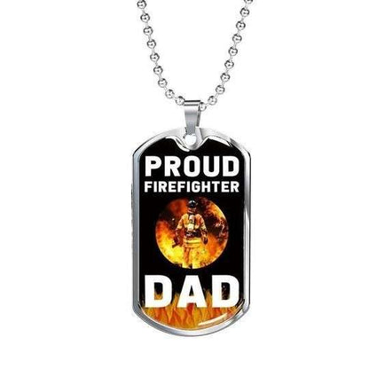 Dad Dog Tag Father’S Day, Proud Firefigter Dad Dog Tag Necklace Gift For Daddy Father's Day Rakva
