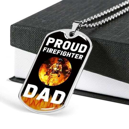Dad Dog Tag Father’S Day, Proud Firefigter Dad Dog Tag Necklace Gift For Daddy Father's Day Rakva