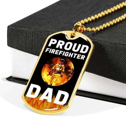 Dad Dog Tag Father’S Day, Proud Firefigter Dad Dog Tag Necklace Gift For Daddy Father's Day Rakva
