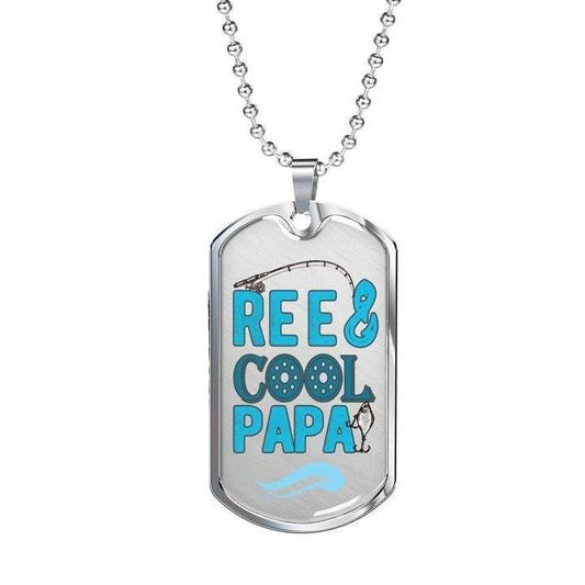 Dad Dog Tag Father’S Day, Reel Cool Papa Dog Tag Necklace Gift For Dad Father's Day Rakva
