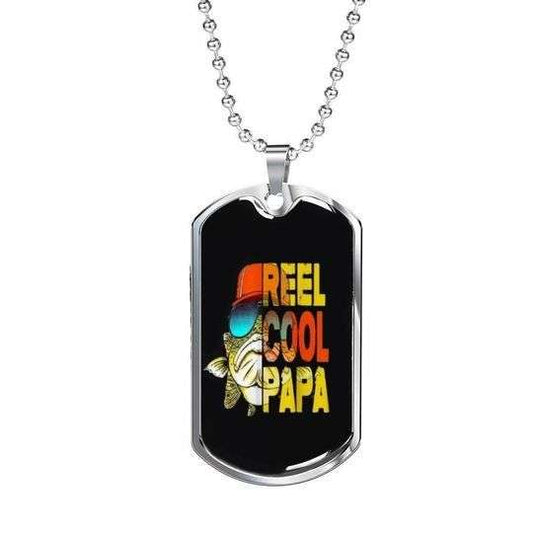 Dad Dog Tag Father’S Day, Reel Cool Papa Dog Tag Necklace Gift For Dad Father's Day Rakva