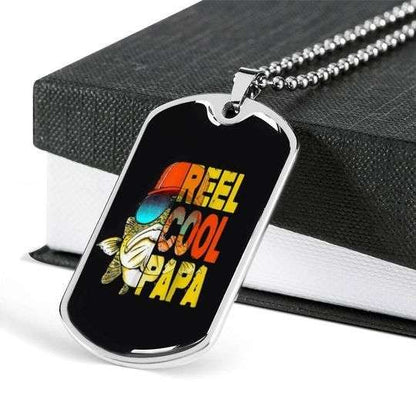 Dad Dog Tag Father’S Day, Reel Cool Papa Dog Tag Necklace Gift For Dad Father's Day Rakva