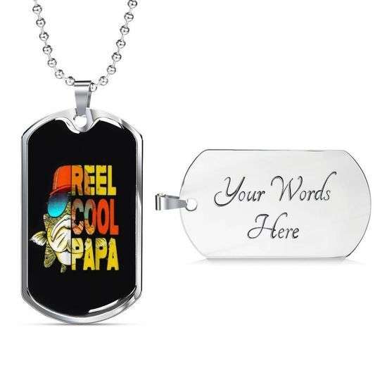 Dad Dog Tag Father’S Day, Reel Cool Papa Dog Tag Necklace Gift For Dad Father's Day Rakva