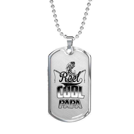 Dad Dog Tag Father’S Day, Reel Cool Papa Dog Tag Necklace Gift For Dad Father's Day Rakva