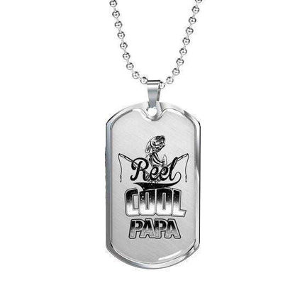Dad Dog Tag Father’S Day, Reel Cool Papa Dog Tag Necklace Gift For Dad Father's Day Rakva