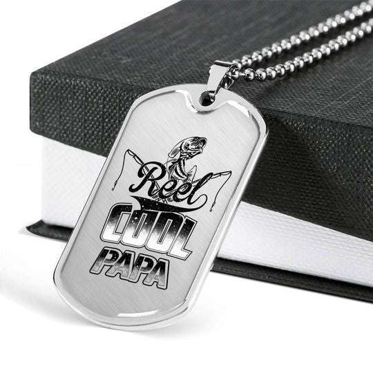 Dad Dog Tag Father’S Day, Reel Cool Papa Dog Tag Necklace Gift For Dad Father's Day Rakva