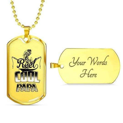 Dad Dog Tag Father’S Day, Reel Cool Papa Dog Tag Necklace Gift For Dad Father's Day Rakva