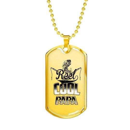 Dad Dog Tag Father’S Day, Reel Cool Papa Dog Tag Necklace Gift For Dad Father's Day Rakva