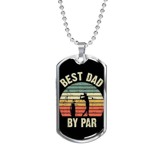 Dad Dog Tag Father’S Day, Retro Vintage Best Dad By Par Dog Tag Necklace Gift For Dad Father's Day Rakva
