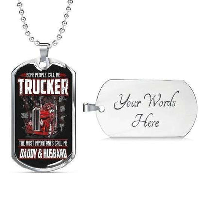Dad Dog Tag Father’S Day, Some People Call Me Trucker Stainless Dog Tag Necklace Gift For Dad Father's Day Rakva