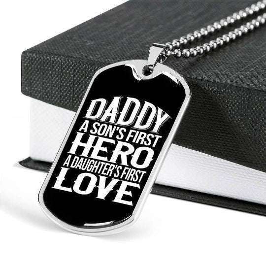 Dad Dog Tag Father’S Day, Son’S First Hero Daughter’S First Love Dog Tag Necklace For Dad Father's Day Rakva