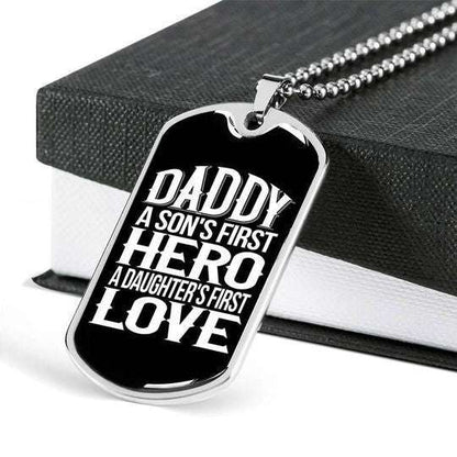 Dad Dog Tag Father’S Day, Son’S First Hero Daughter’S First Love Dog Tag Necklace For Dad Father's Day Rakva