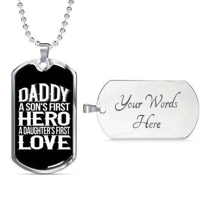 Dad Dog Tag Father’S Day, Son’S First Hero Daughter’S First Love Dog Tag Necklace For Dad Father's Day Rakva