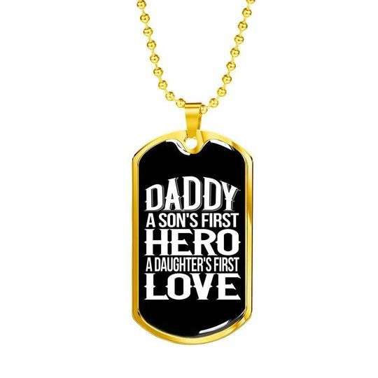 Dad Dog Tag Father’S Day, Son’S First Hero Daughter’S First Love Dog Tag Necklace For Dad Father's Day Rakva