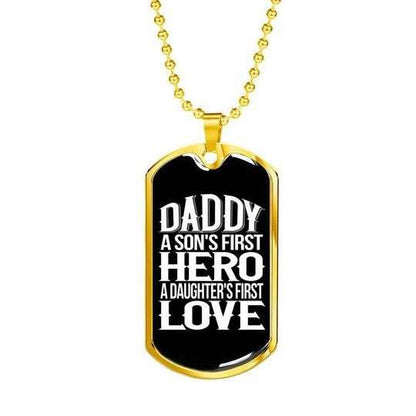 Dad Dog Tag Father’S Day, Son’S First Hero Daughter’S First Love Dog Tag Necklace For Dad Father's Day Rakva