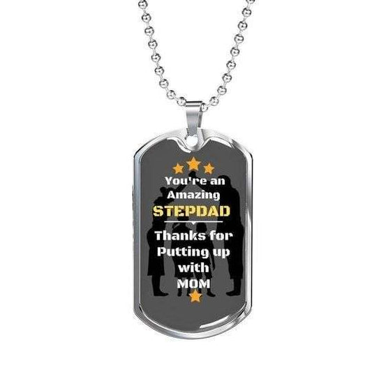 Dad Dog Tag Father’S Day, Thanks For Putting Up With Mom Dog Tag Necklace Gift For Dad Father's Day Rakva