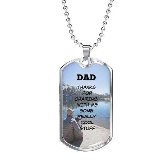 Dad Dog Tag Father’S Day, Thanks For Sharing With Me Some Really Cool Stuff Dog Tag Necklace For Dad Father's Day Rakva