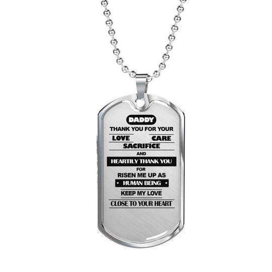 Dad Dog Tag Father’S Day, Thanks For Your Love Care Sacrifice Dog Tag Necklace For Dad Father's Day Rakva