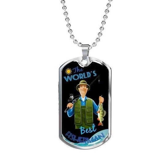 Dad Dog Tag Father’S Day, The World’S Best Fisherman Dog Tag Necklace Gift For Dad Father's Day Rakva