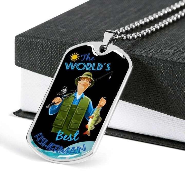 Dad Dog Tag Father’S Day, The World’S Best Fisherman Dog Tag Necklace Gift For Dad Father's Day Rakva