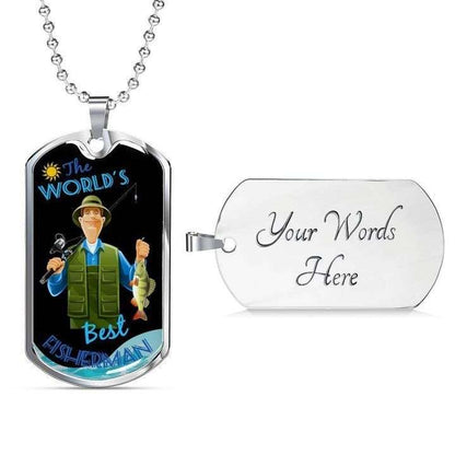 Dad Dog Tag Father’S Day, The World’S Best Fisherman Dog Tag Necklace Gift For Dad Father's Day Rakva