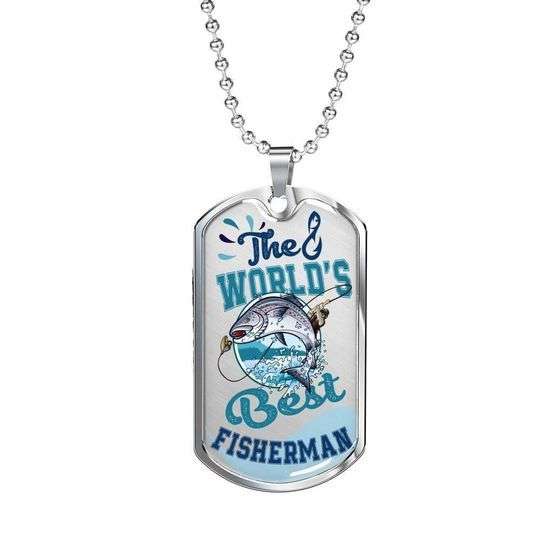Dad Dog Tag Father’S Day, The World’S Best Fisherman Dog Tag Necklace Gift For Dad Father's Day Rakva