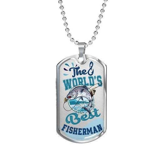 Dad Dog Tag Father’S Day, The World’S Best Fisherman Dog Tag Necklace Gift For Dad Father's Day Rakva