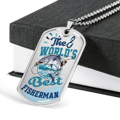Dad Dog Tag Father’S Day, The World’S Best Fisherman Dog Tag Necklace Gift For Dad Father's Day Rakva