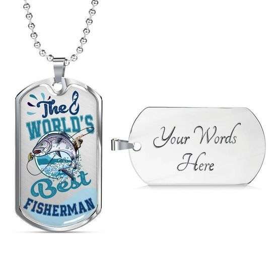 Dad Dog Tag Father’S Day, The World’S Best Fisherman Dog Tag Necklace Gift For Dad Father's Day Rakva
