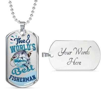 Dad Dog Tag Father’S Day, The World’S Best Fisherman Dog Tag Necklace Gift For Dad Father's Day Rakva